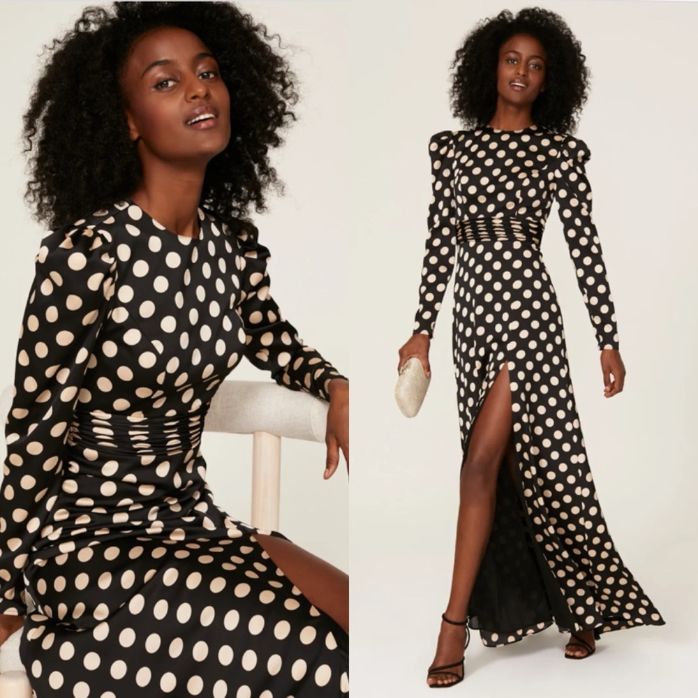 Ieena for Mac Duggal Polka Dot Satin Gown Maxi Dress in Size 6